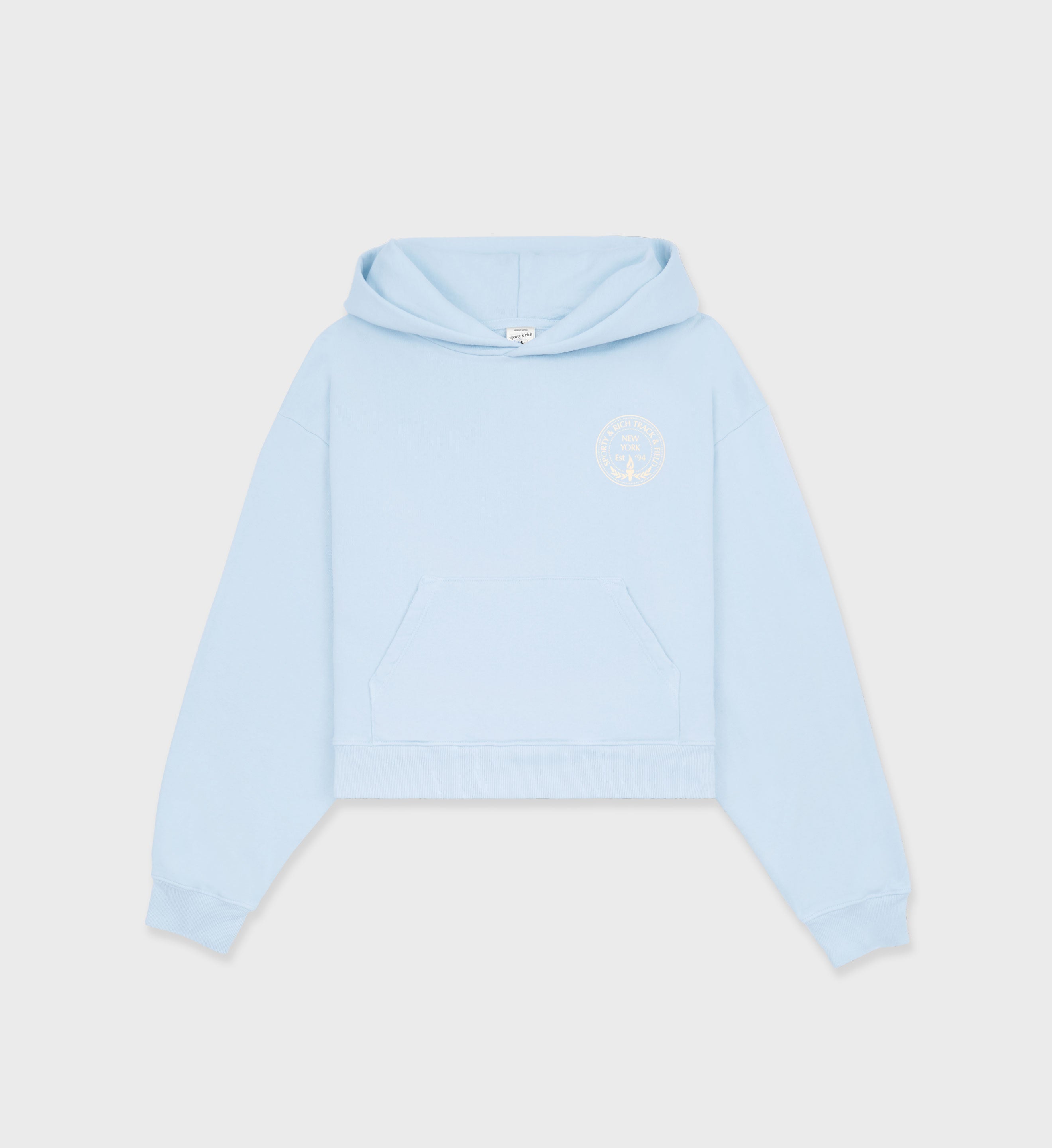 Central Park Cropped Hoodie Baby Blue Cream Sporty Rich