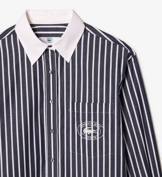 Striped Poplin Shirt - Marine/Farine