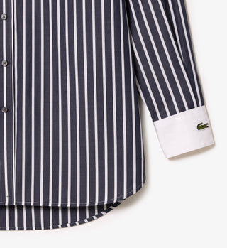 Striped Poplin Shirt - Marine/Farine