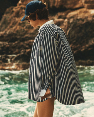 Striped Poplin Shirt - Marine/Farine