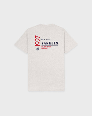 White t-shirt with New York Yankees logo on a white background
