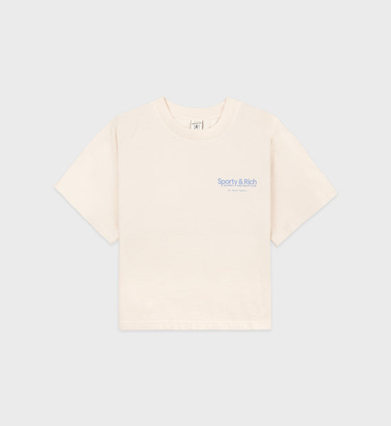 Club Logo Cropped Tee - Cream/Sky Blue