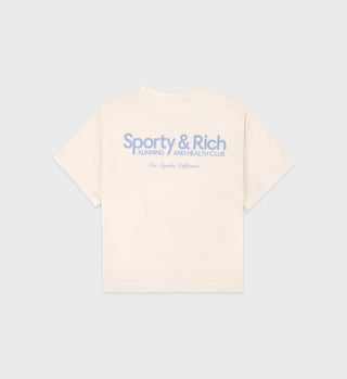 Club Logo Cropped Tee - Cream/Sky Blue