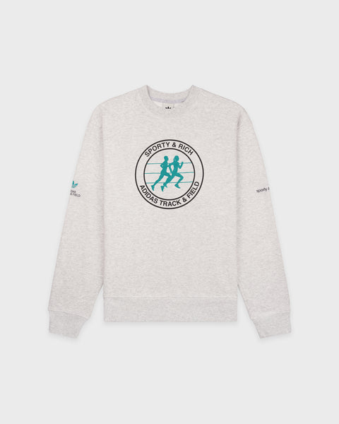 Adidas Track & Field Crewneck - Heather Gray/Faded Black/Teal