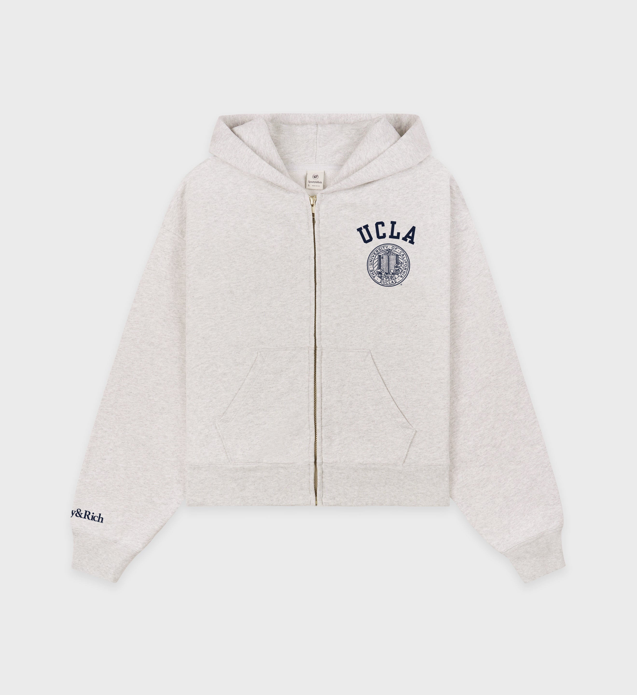 UCLA Crest Cropped Zip Hoodie Heather Gray/Navy - Main Image