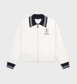 Crown Tennis Zipped Cardigan - Off White/Navy