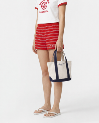 Signature Logo Mini Tote - Natural/Dark Navy