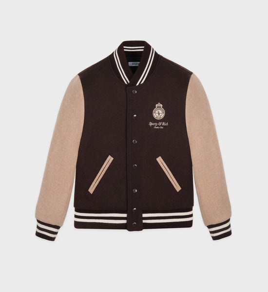 Crown Wool Varsity Jacket - Chocolate/Beige