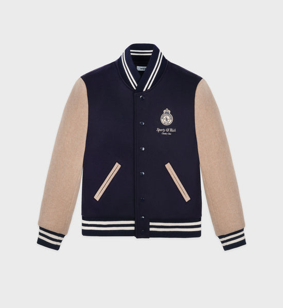 Crown Wool Varsity Jacket - Navy/Beige