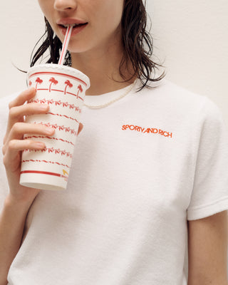 Disco Terry Cropped Tee - White/Cerise