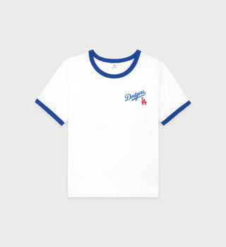 Dodgers Serif Ringer Tee - White/Team Blue