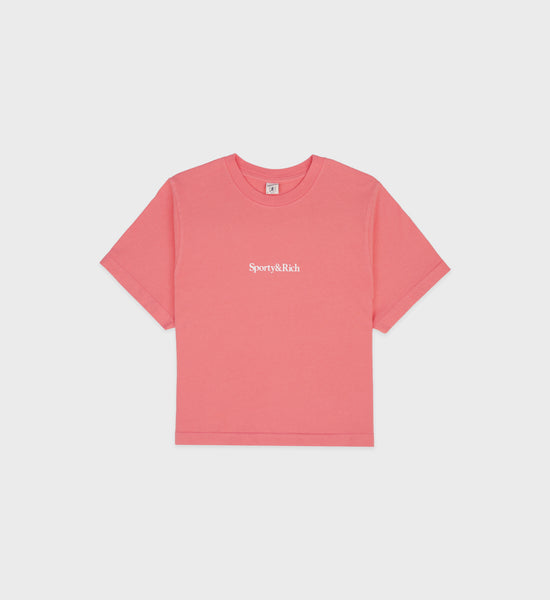 Drink More Water Cropped T-Shirt - Strawberry/White