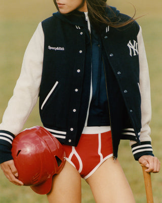 Yankees Curve Wool Varsity Jacket - Navy/Ecru