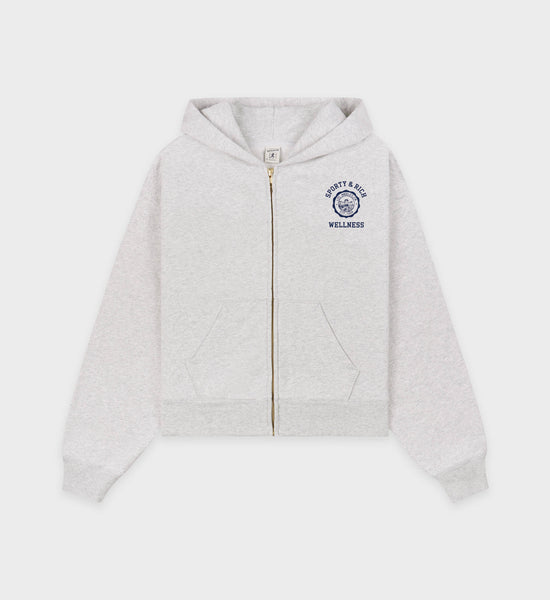 Emblem Cropped Zip Hoodie - Heather Gray/Navy