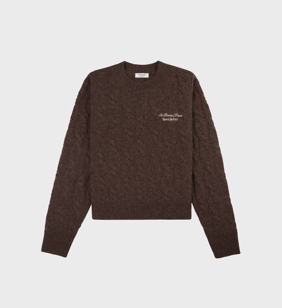 Faubourg Cableknit Wool Cashmere Crewneck - Chocolate/Cream