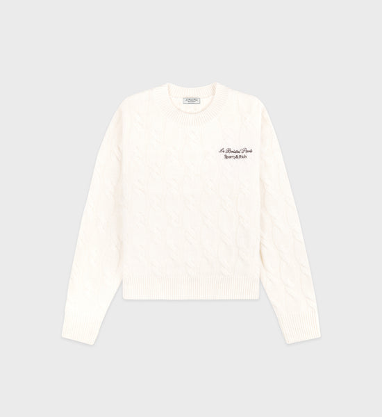 Faubourg Cableknit Wool Cashmere Crewneck - Cream/Chocolate