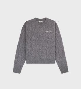 Faubourg Cableknit Wool Cashmere Crewneck - Heather Gray/White