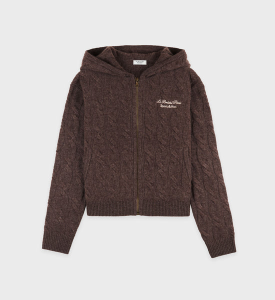 Faubourg Cableknit Wool Cashmere Zip Hoodie - Chocolate/Cream