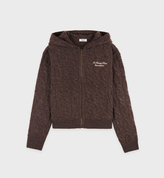 Faubourg Cableknit Cashmere Zip Hoodie - Chocolate/Cream