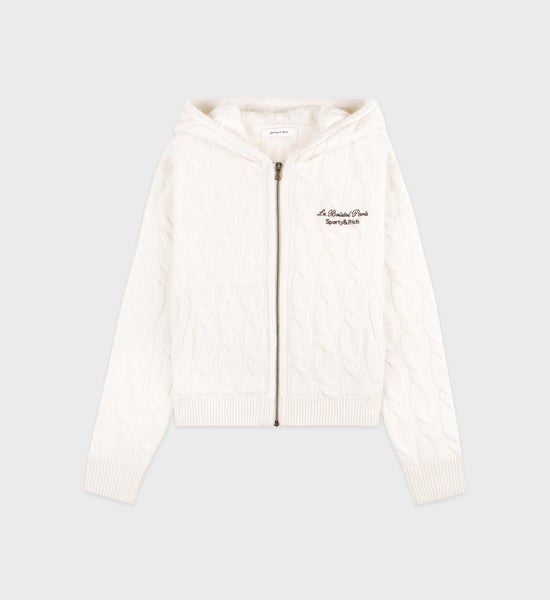 Faubourg Cableknit Cashmere Zip Hoodie - Cream/Chocolate