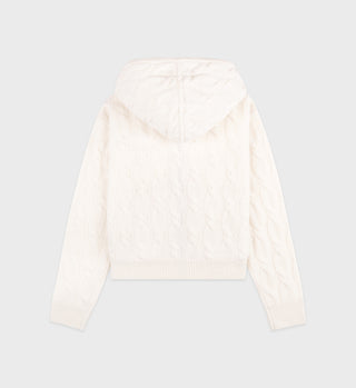 Faubourg Cableknit Wool Cashmere Zip Hoodie - Cream/Chocolate