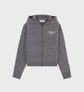 Faubourg Cableknit Wool Cashmere Zip Hoodie - Dark Gray/White