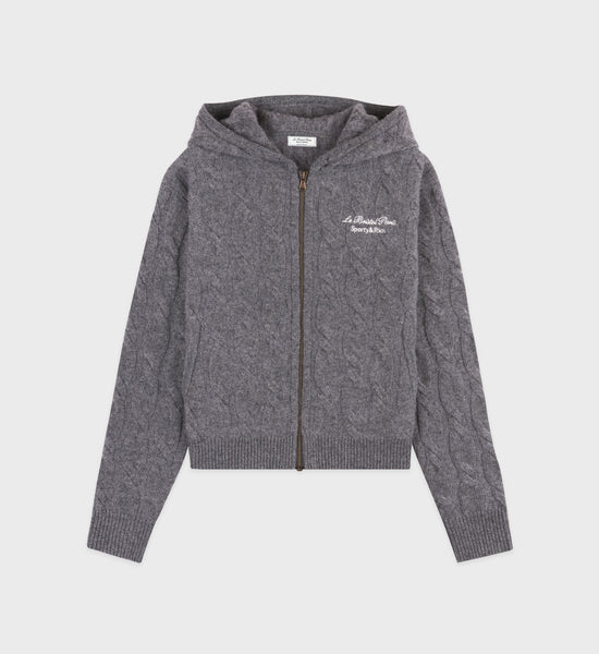 Faubourg Cableknit Wool Cashmere Zip Hoodie - Dark Gray/White