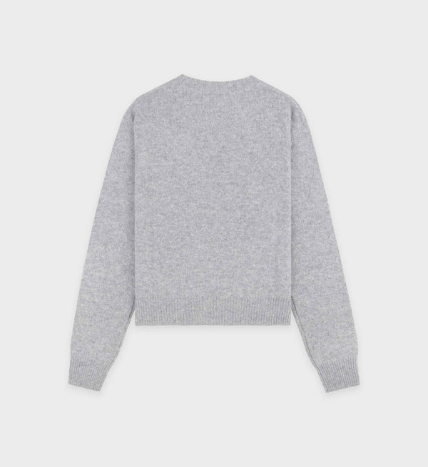 Faubourg Cashmere Sweater in Heather Gray/White, shown from the back with ribbed cuffs and hem, on a white background.