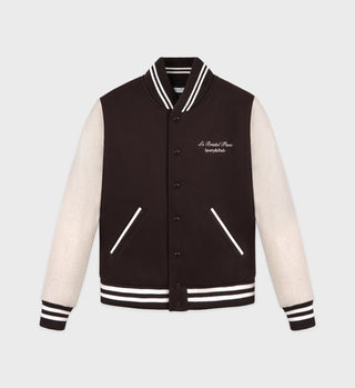 Faubourg Wool Varsity Jacket - Chocolate/Cream