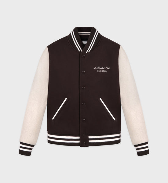 Faubourg Wool Varsity Jacket - Chocolate/Cream