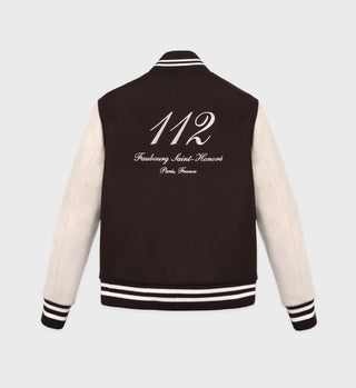 Faubourg Wool Varsity Jacket - Chocolate/Cream