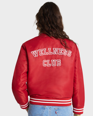 Wellness Club Varsity Jacket - Ruby/White