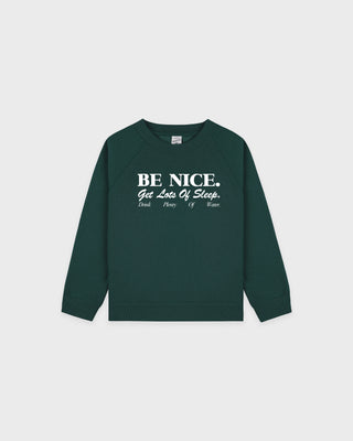 Be Nice Kids Crewneck - Forest/White