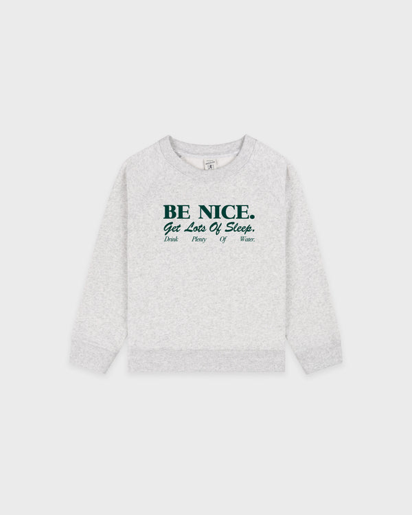 Be Nice Kids Crewneck - Heather Gray/Forest