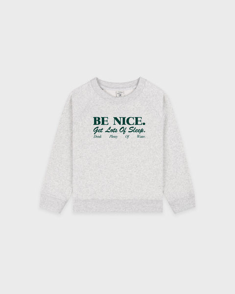 Be Nice Kids Crewneck - Heather Gray/Forest