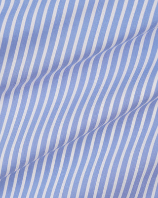 Close-up of blue fabric with white stripes
