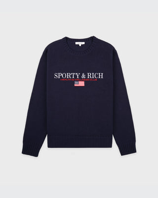 S&R Nautical Cotton Sweater Men - Navy/White/Ruby