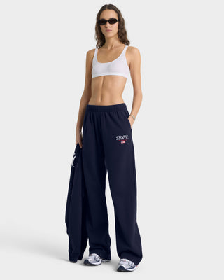 Nautical Embroidered Wide Sweatpant - Navy/White
