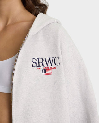 White hoodie with 'SRWC Wellness Club' logo on a white background