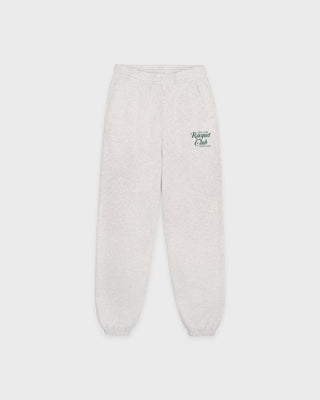 Light gray sweatpants with a logo on a white background