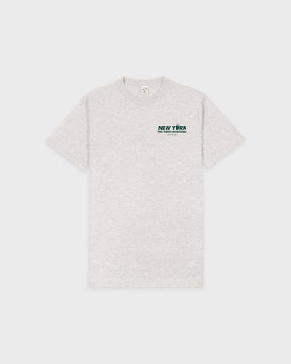 Gray t-shirt with 'New York' text on a white background