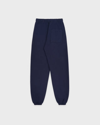 Navy blue jogger pants on a white background
