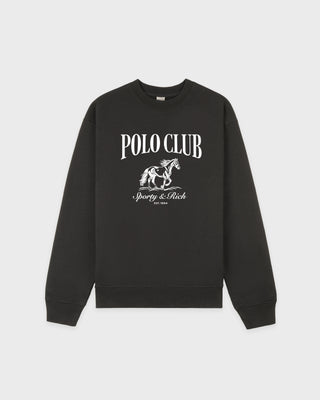 Black sweatshirt with 'Polo Club' text and logo on a white background