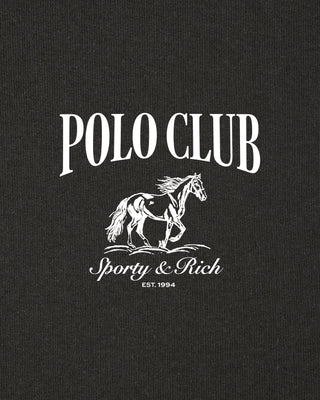 Polo Club logo with a horse illustration on a black background