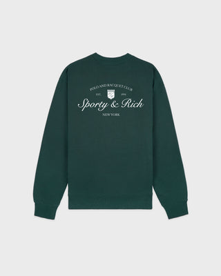 Green sweatshirt with 'Sporty & Rich' branding on a light gray background