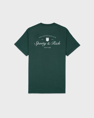 Green t-shirt with 'Sporty & Rich' branding on a white background