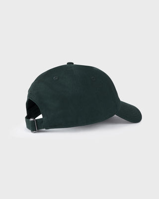 Dark green baseball cap on a light gray background