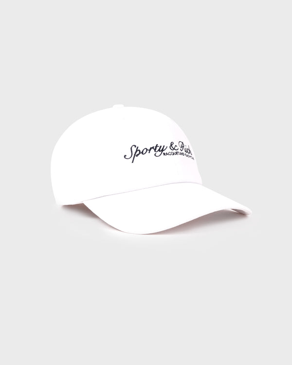 White cap with black text on a light gray background