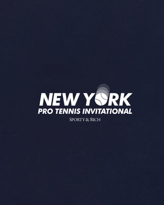 New York Pro Tennis Invitational logo on a dark blue background