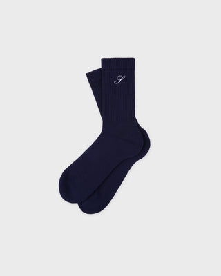 S Logo Wide Rib Cotton Socks - Dark Navy